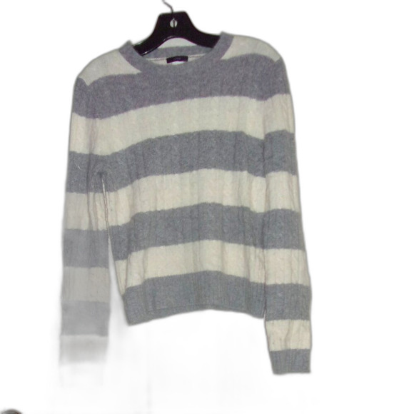 J. Crew Gray White Striped Wool Cashmere Blend Fuzzy Sweater Sz. M Women - Picture 1 of 6